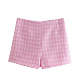 Gracie Pocketed High Rise Frayed Tweed Shorts - Pink Ins Street